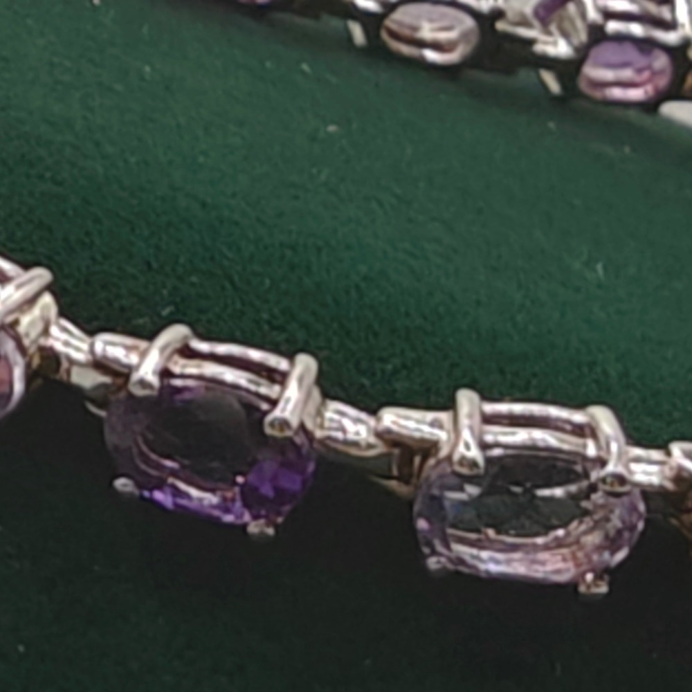 Signed CN 925 Sterling Silver Two Tone Amethyst Tennis Bracelet 7 Inch Purple - Picture 6 of 8